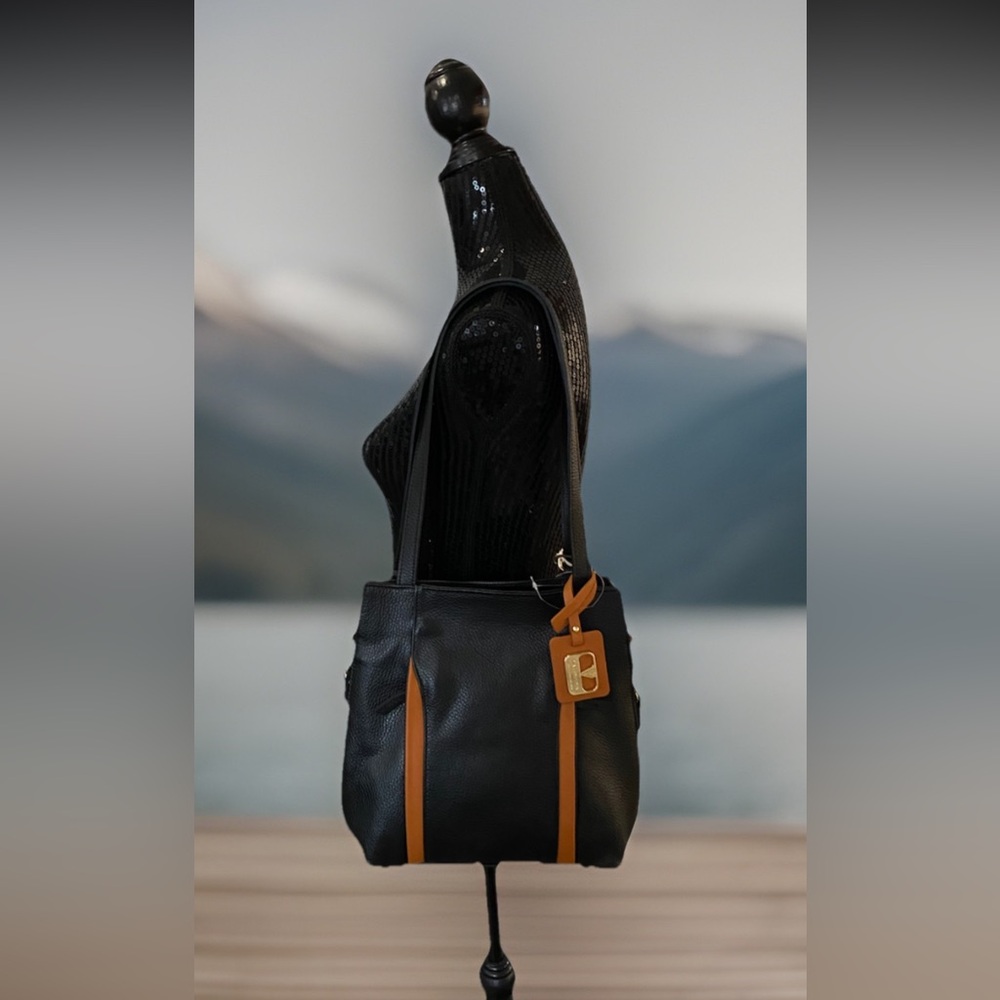 🆕 Valentina Convertible Backpack Shoulder Bag Black Tan Leather Made in Italy 🇮🇹